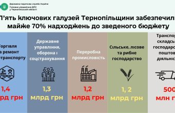 П’ять ключових галузей Тернопільщини забезпечили майже 70% надходжень до зведеного бюджету